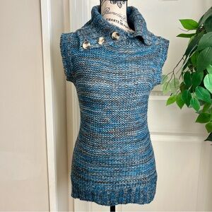 Poof Excellence Knit Acrylic Cowl Neck Sleeveless Sweater Blue Sz L